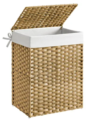 Waschkorb 90 L mit Deckel faltbar, synthetisches Rattan