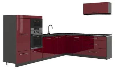 Obrázek produktu pro Rohová kuchyň Vicco Fame-Line Bordó červená vysoký lesk/Antracit 327 x 227 cm, PD Antracit, Model 64368