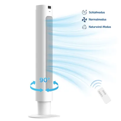 Produktbild von Turmventilator 90 cm mit Fernbedienung, 90° Oszillation, LED-Display & 9h-Timer Kompakter Ventilator mit 3 Modi, 4 Stufen und Raumtemperaturanzeige