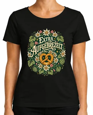 Produktbild von Extra Aufgebrezelt Brezel Trachtenshirt Lederhose Bier Damen T-Shirt, Schwarz, M