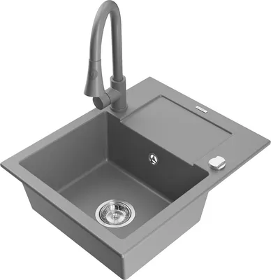 Produktbild von Mexen Enzo 1 Becken-Granitspüle mit Abtropffläche und Mischbatterie Elia, Grau - 6506-71-670101-71