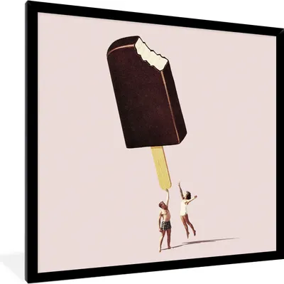 Produktbild von MuchoWow® Gerahmtes Poster Eiscreme - Schokolade - Pastell - Vintage 40x40 cm - Poster mit Schwarzem Bilderrahmen Wandposter Rahmen Foto Bilder - Mit Rahmen - Wanddekoration Schlafzimmer