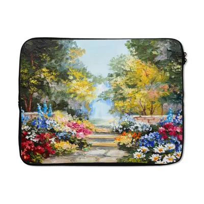 Produktbild von MuchoWow® Laptop Hülle 17 Zoll Laptoptasche Malerei - Blumen - Natur - Ölfarbe - Zipper - Schutzabdeckung