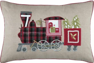 Produktbild von STOF | Weihnachtskissen - Dekokissen - grau - rot - Lokomotive - 40x60 cm - Zierkissen