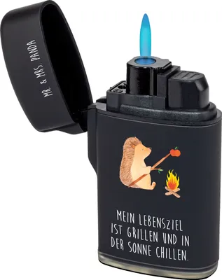Produktbild von Mr. & Mrs. Panda sturmfeuerzeug Igel Grillen - Schwarz - Geschenk, Feuerzeuge, Ziele, Motivation, Feuerzeug, Gasfeuerzeug, Lustige Sprüche, zigarettenanzünder, Spruch