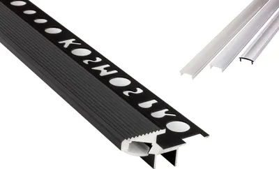 Produktbild von T-40 20° LED Alu Fliesenprofil Treppenprofil Stufen 10mm schwarz 1m milky