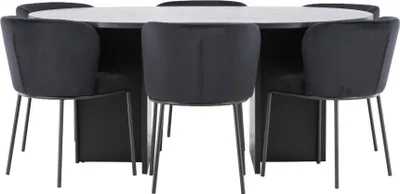 Produktbild von Strada Essgruppe Ausziehtisch Ø120cm, 170cm und 6 Stühle schwarz.