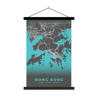 Produktbild von MuchoWow® Textilposter Hongkong - Stadtplan - Karte - Blau 120x180 cm mit schwarzem Rahmen - Fotos