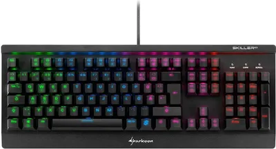 Produktbild von Sharkoon Skiller Mech SGK3 Mechanische Gaming Tastatur (mit RGB-Beleuchtung, blaue Schalter, N-Key-Rollover, 1000 Hz Polling Rate) schwarz