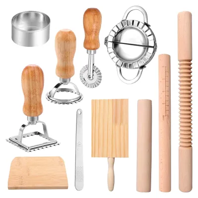 Produktbild von 11-teiliges Nudelzubereitungsset, Dumpling Maker, Gyoza Maker, Ravioli-Roller, Pasta-Roller, Pasta-Schneider für Spaghetti, Knödel und Ravioli