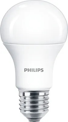 A white Philips LED light bulb with a silver screw base, shown against a white background.