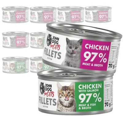Zdjęcie produktu dla John Dog for Cats Mokra Karma Dla Kociąt Mix Smaków Filety Z Kurczaka I Z Łososia 12x70g