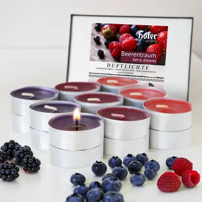 Produktbild von HOFER Teelichter Duft - 18 Stück - [Beerentraum] - Teelichte mit anregendem Beeren Duft - Duftteelichter, Duftkerzen, bunte Teelichter