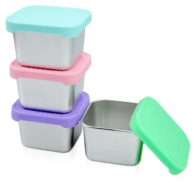 Immagine prodotto di Elzusha - Set di 4 contenitori per snack in acciaio inossidabile con coperchio in silicone