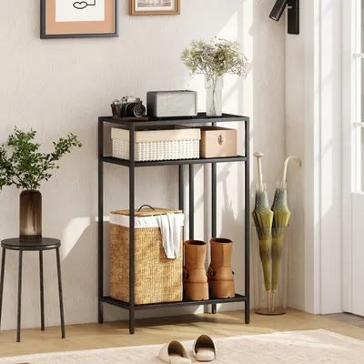 Obrázok produktu pre Úzka konzolový stolík s 3 policami | Farba: Čierna | Rozmery: 55 x 33 x 85 cm