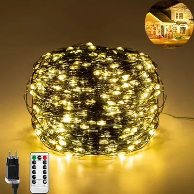 Produktbild von ACXIN 100M 1000 LED měděný drát pohádkové světla s dálkovým ovládáním časovač, vnitřní venkovní pohádkové světla, 8 režimů IP44 vodotěsné pro Vánoce, teplá bílá