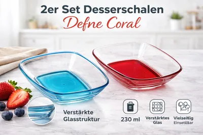 Produktbild von LAV Defne Fruhstucksschalen Set 2-teilig, 230ml, Coral - Bunte Glasschusseln fur Musli & Snacks