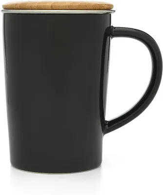Produktbild von Schwarze Teetasse mit 400 ml Inhalt und Bambusdeckel