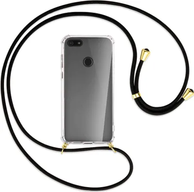 Produktbild von Handykette Backcover-Schutzhülle mit Band (Metall goldfarben) für Motorola Moto E6 Play - schwarz