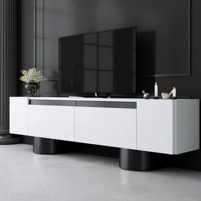Produktbild von Skye Decor, Bohem - White, Black, TV-Ständer, Weiß, 100 % MELAMINBESCHICHTETE SPANPLATTEN, 180 x 50 x 30 cm