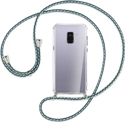 Produktbild von Handykette Backcover-Schutzhülle mit Band (Metall silberfarben) für Samsung Galaxy A8 Plus 2018 - grün/blau/weiß