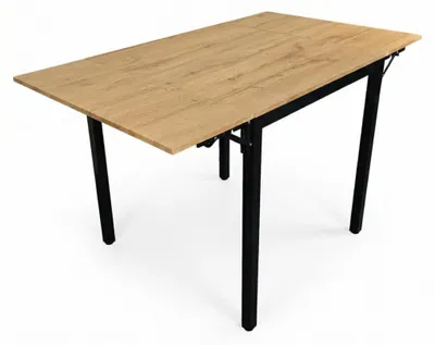 Produktbild von Esstisch Josephine | 76 – 120 x 78 cm | Ausziehbarer Klapptisch in Holz Eiche-Optik | Metallgestell Schwarz | 15 mm Tischplatte | Platzsparender Esszimmertisch für Küche & Esszimmer