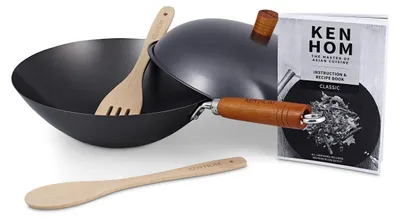 Wokset 5-teilig, 31 cm, Kohlenstoffstahl, Antihaft, Holzgriff