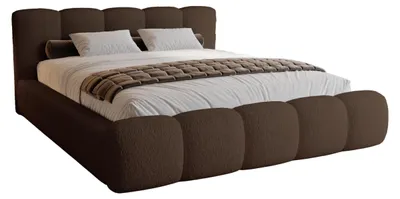 Zdjęcie produktu dla BESILIO Łóżko z grubej pianki 160x200 boucle Milly - łóżko z pojemnikiem i stelażem - Brązowy