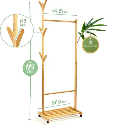 Produktbild von Garderobe Ablage Kleiderständer 57,5 x 173cm asymmetrisch Bambus