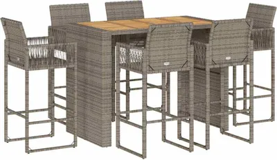 Image de vidaXL Ensemble bar de jardin 7 pièces sans coussins Gris Poly rotin Acacia