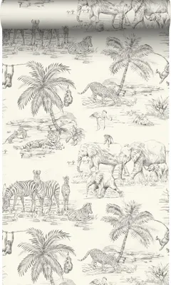 Obrázok produktu pre Origin Wallcoverings džungľa zvieratá tapety slonová kosť biela a sivá 53 cm x 10,05 m