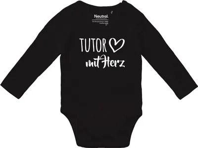 Produktbild von Huuraa Baby Body Tutor mit Herz 68 Black  Baumwolle Fairtrade Langarmbody Geschenkidee