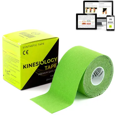 Immagine prodotto di KALAHARI Kinesiology Tape con istruzioni in eBook - Kinesiotape impermeabile ed elastico per una migliore adesione all'acqua e al sudore (5cm x 5m)