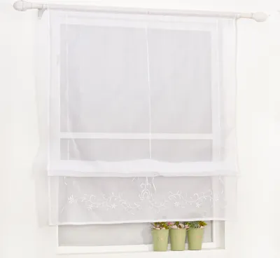Produktbild von Joyswahl Raffrollo Küche Gardinen mit Rankenstickerei Fensterrollo Voile Modern Raffgardinen mit Tunnelzug Transparent Weiß BxH 80x140cm