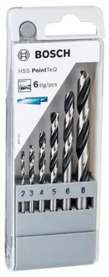 Immagine prodotto di Set di punte elicoidali HSS Bosch PointTeQ, 6 pezzi, 2-8 mm 2608577346