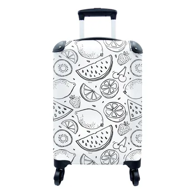 Produktbild von MuchoWow® Koffer Handgepäck Trolley Rollkoffer Kleine Reisekoffer mit 4 Rollen - Obst - Muster - Schwarz - Weiß - Cabin Size < 55x40x23 cm & 55x40x20 cm - Fotokoffer - Kabinenkoffer - Boardgepäck - Reise-Box - Reisekoffer - Reisegepäck - Koffer mit Bild - Trolley für Kinder
