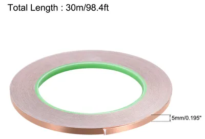 Produktbild von 2 Stk. Doppelseitig leitf?hig Klebeband Kupferfolienband 5mmx30m/98.4ft fš¹r Gitarre, EMI Shielding Crafts, elektrische Reparaturen