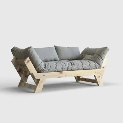 Immagine prodotto di Divano letto in legno SORAI con rivestimento in lino idrorepellente e schienale regolabile - Grigio