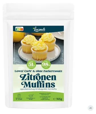 Produktbild von Locawo Low Carb Zitronen Muffins | Rührkuchen | Backmischung 165g