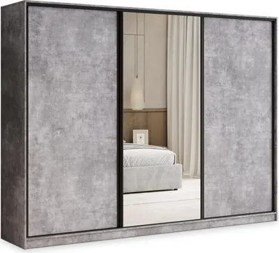 Produktbild von Masseno Schiebetürenschrank TARI 235/205/58 cm Kleiderschrank mit 4 Schubladen Schlafzimmer Schrank 3-türig mit Spiegel Titanfarben
