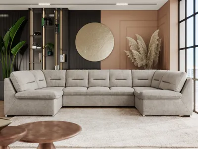 Produktbild von Sofa XXL U-Form Beige, Wohnlandschaft U Form mit Schlaffunktion, Sofa mit Schlaffunktion, Schlafsofa, Wohnzimmer Couch mit schlaffunktion - Comodo U - Beige Stukture