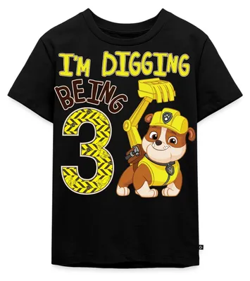 Produktbild von Spreadshirt Paw Patrol Geschenk 3 Jahre Geburtstag Rubble Kinder Premium T-Shirt, 134/140 (8 Jahre), Schwarz