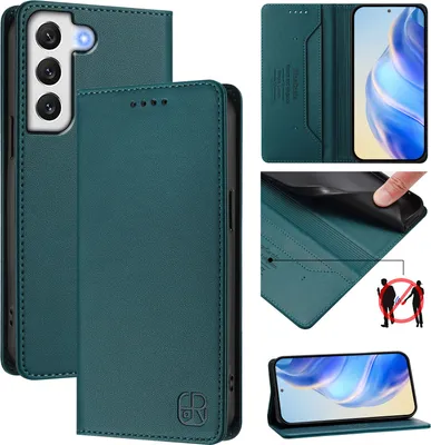 Produktbild von Lederhülle für Samsung Galaxy S21 FE 5G Hülle Flip Brieftasche Kartenfächern Ständer Schutzhülle Dunkelgrün