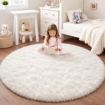 Image de Tapis rond pour enfants - Doux et lavable, couleur crème, 100 cm