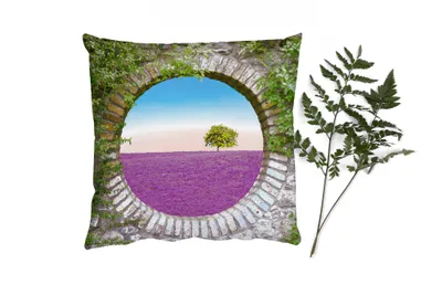 Produktbild von MuchoWow® Zierkissen Sofakissen Wohnzimmer Dekokissen 45x45 cm Lavendel - Ausblick - Blumen - Sommer - Schlafpolster - Polster für das Sofa