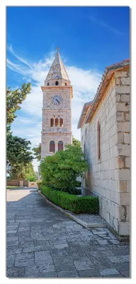 Produktbild von Wallario selbstklebende Türtapete 93 x 205 cm - Stille am Kirchturm - Abwischbar, rückstandsfrei zu entfernen