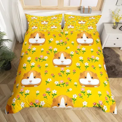 Productafbeelding van Kinderbeddengoedset met varkentjesprint, 155x220 cm, geel, meerkleurig, microvezel