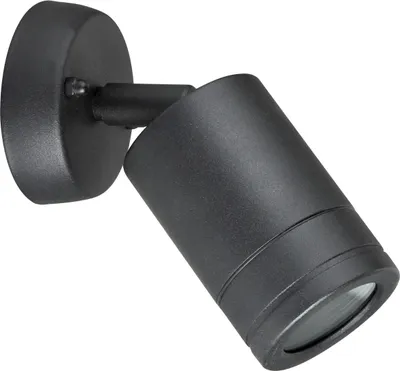 A black outdoor wall light fixture is shown against a white background.