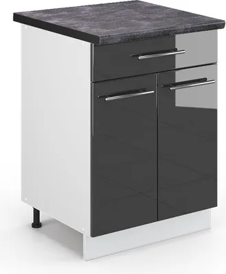 Image de Meuble cuisine Vicco Fame-Line Anthracite Haute brillance 60cm avec tiroir, PT Anthracite, Model 46714