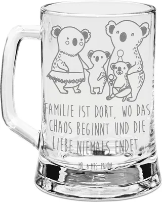 Produktbild von Mr. & Mrs. Panda Krug Koala Familie - Transparent - Geschenk, Kinder, Opa, Seidel, Glaskrug, Papa, Humpen, Koalas, Bierhumpen, Mama, Gravur Bierkrug